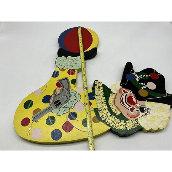 Vintage Hand Crafted Set of 2 Wood Cut Out Clown Wall Decor MCM Collectible - Picture 14 of 16